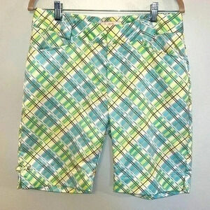 Coral Bay Golf Shorts Bermudas Blue Green Plaid Size 6